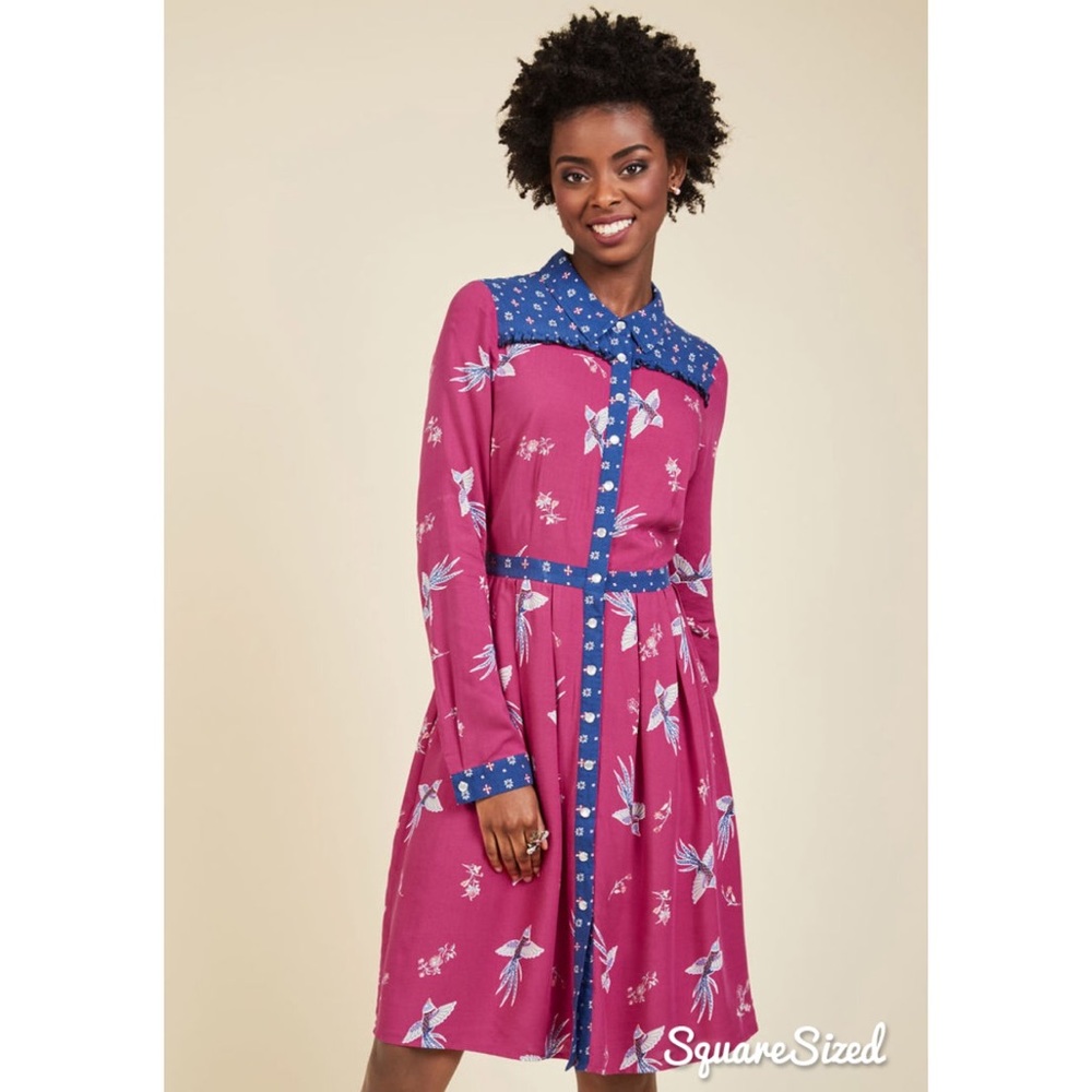 Charming Contrast Shirt Dress
